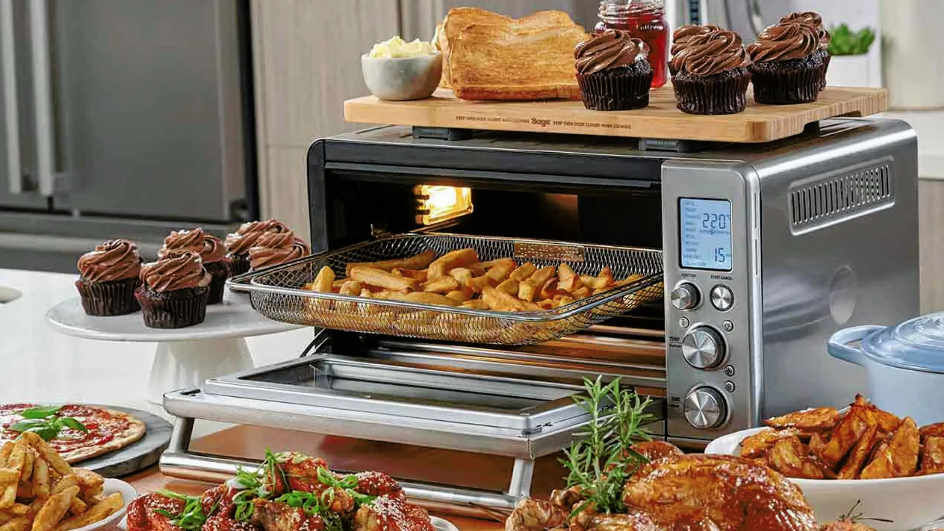 Modern kitchen with a sleek stainless steel wall oven